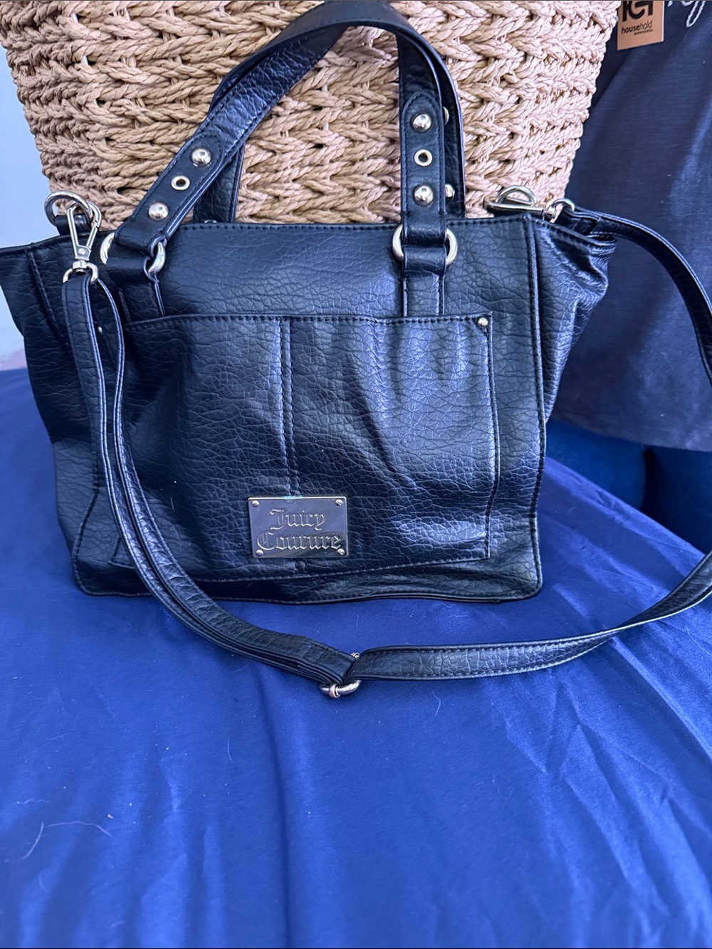 Juicy Couture Black Leather Tote Bag with Detachable Strap